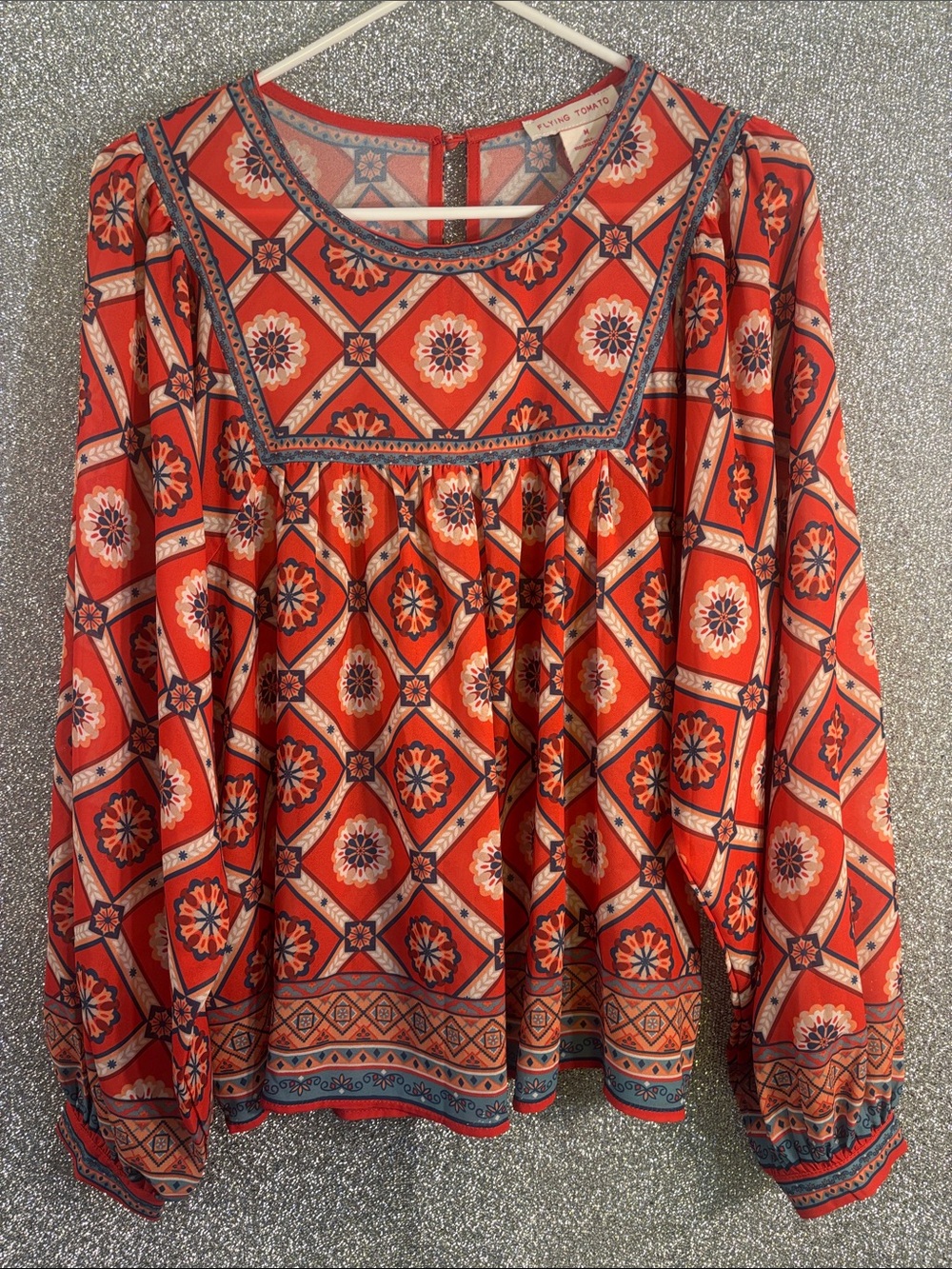Flying Tomato multi-color printed blouse in size M